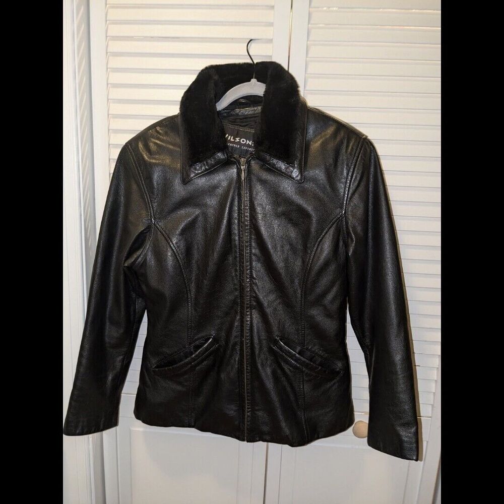 Vintage Wilsons Leather Black Fur Collar Penny Lane Thinsulate Jacket M